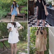 [C290] Váy đũi thắt nơ bên 4 màu - Váy đầm nữ cộc tay freesize phom suông buộc thắt eo tôn dáng chất đũi mề